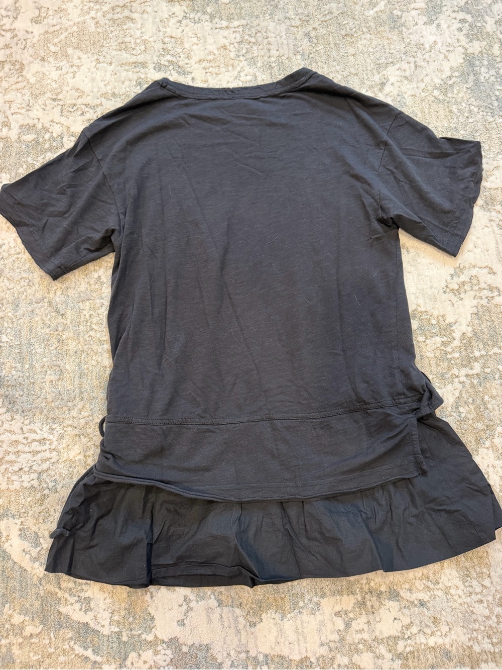 Black Short Sleeve Ruffle-Hem Tee with Side Drawstring - Picture 3 of 3